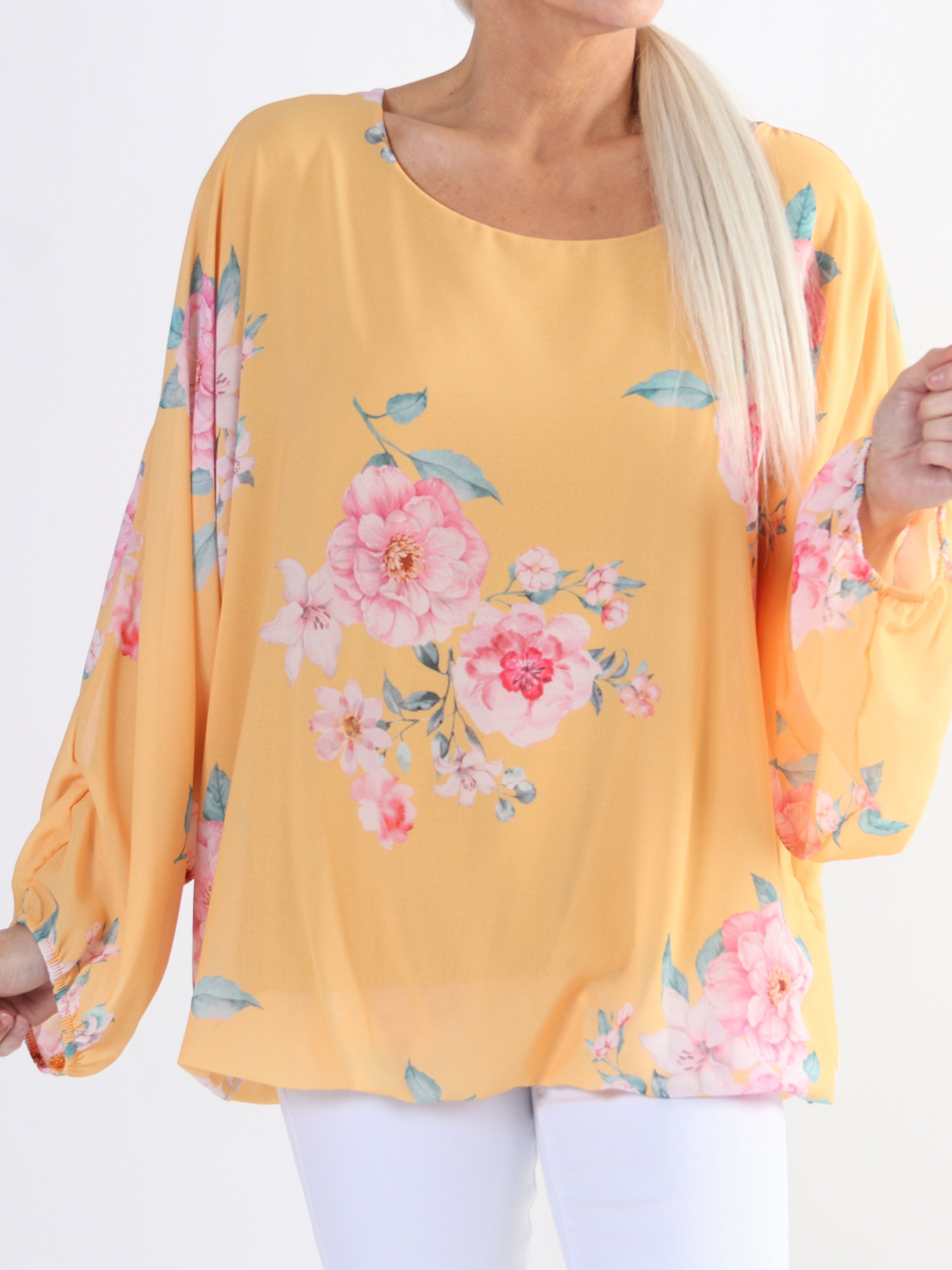 Destiny Rose - Plus size bluse i chiffon med bonderoser